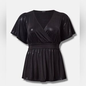 Torrid Shiny Black Wrap Blouse